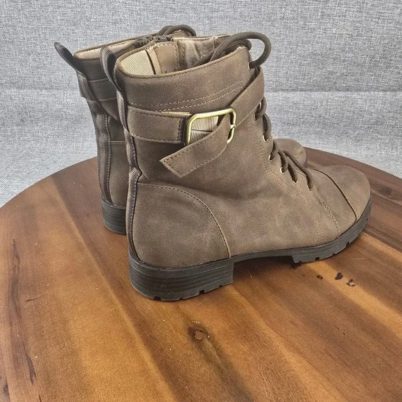 Women's Brown Lace-Up Buckle Accent Ankle Combat Liverpool‎  Boots 8.5W Wide - Picture 9 of 14